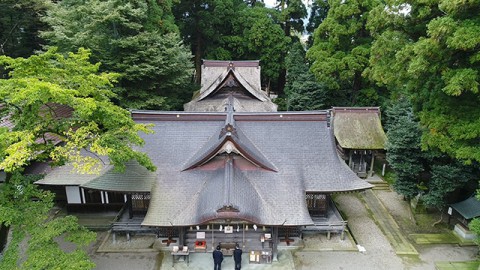 Tsurugi-jinja Shrine seen from the flying drone
