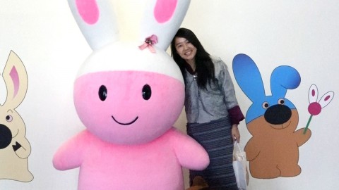 Ms.Sonam and the mascot character of Fukui TV