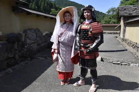 Mr. Takama and Julia are posing in the beautiful nature wearing their armor and kimono