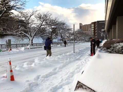 福井城址　朝の雪かき