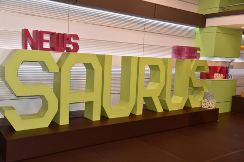 one of NHK Fukui's news programs Saurus 's logo signboard