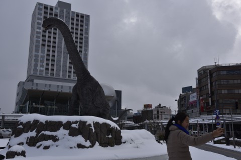 dinosaurs in front of Fukui station