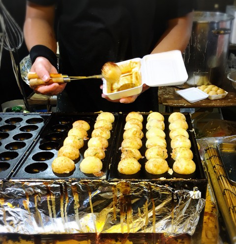 Japanese festival common foods such as takoyaki (octopus dumpling) 